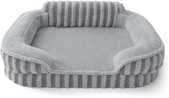 LE SURE Cute Cozy High Back Orthopedic L Plus Dog Bed,38" Grey | Waterproof Pet Bed with Sides, Aesthetic Comfy Egg-Crate Foam Pet Couch Sofa, Removable Washable Cover, Non-Slip Bottom