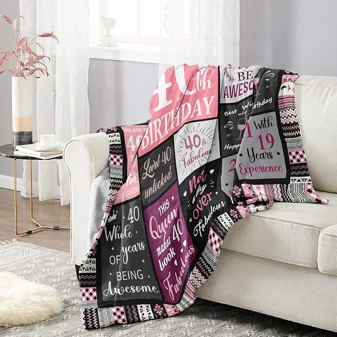 Ivivis 40th Birthday Gifts Women Blanket 60”X50”, 40th Birthday Decorations for Women, Happy Forty Birthdays Gift Ideas for Woman, 1986 Birthdays Gifts for 40 Year Old Woman Throws