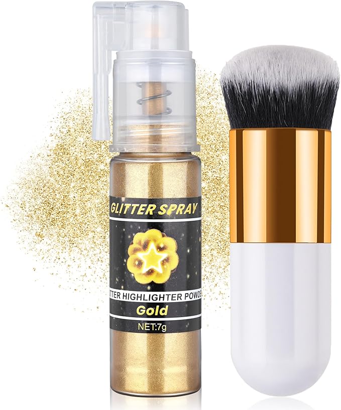 Gold Body Glitter Spray, Shiny Glitter Spray for Hair Body and Clothes, Long-Lasting Sparkle, Holographic Ultra Fine Shimmer Powder Glitter Hairspray for Rave Prom Makeup Halloween Crafts