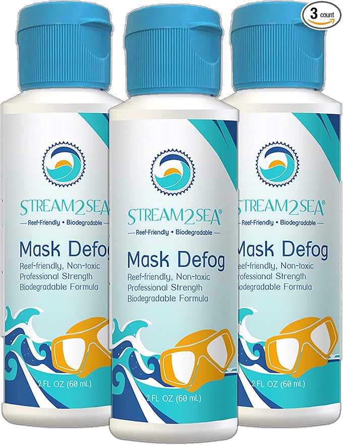 STREAM 2 SEA Mask Defog Biodegradable Defogger Coating, Reef Friendly Anti Fog Mask For Glasses, Snorkel Mask, Scuba Divers, Ski Goggles and Sports Glasses Equipment, Paraben Free, 2 Fl Oz Pack of 3