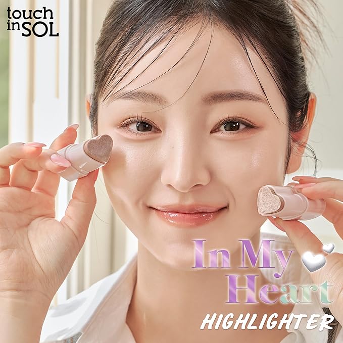 TOUCH IN SOL In My Heart Stick Highlighter (#Moonlight Beam) - Cream Highlighter Stick for Korean Makeup, Multi-Use for Lips, Cheeks & Body, Blendable for Dewy Glow, K-Beauty (0.21 oz)