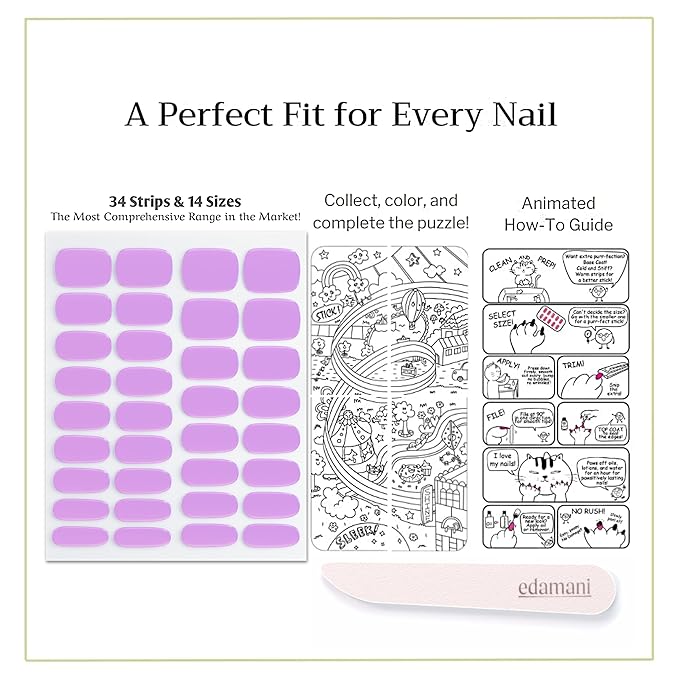 34 Piece Fully Cured Gel Nail Strips With No UV Light Needed, 14+ Days Gel Nail Polish Stickers, Salon Quality, Easy to Apply & Remove – Toxin Free, No Damage (Lilac)