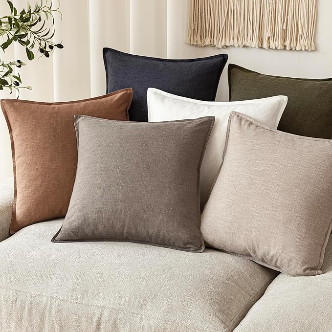 Foindtower Set of 2, Decorative Linen Solid Throw Pillow Covers Soft Accent Euro Cushion Case Farmhouse Neutral Pillowcase for Chair Couch Sofa Bedroom Living Room Home Decor 22 x 22 Inch Brown Tan