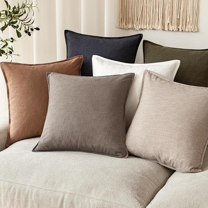 Foindtower Set of 2, Decorative Linen Solid Throw Pillow Covers Soft Accent Euro Cushion Case Farmhouse Neutral Pillowcase for Chair Couch Sofa Bedroom Living Room Home Decor 26 x 26 Inch Brown Tan