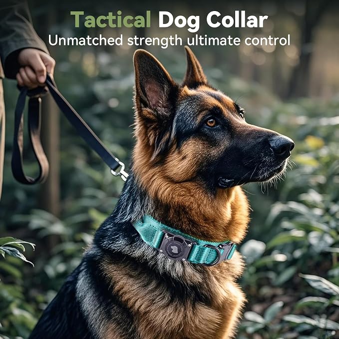 2026 Upgrade Waterproof Tactical AirTag Dog Collar, Built in AirTag Holder | Comfortable Control Handle, Quick Release Metal Buckle, Durable 1000D Nylon, For Medium to Large Dogs, Blue, XL