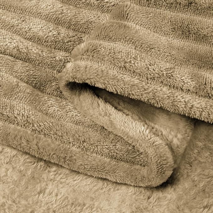 BEDELITE 3D Ribbed Jacquard Brown Blankets Queen Size for Bed, 90x90 Inch | Soft Warm Decorative Fluffy Blanket, Cozy Fuzzy Lightweight Plush Fleece Throw Blankets for Bed, Room Decor, Gift for Women