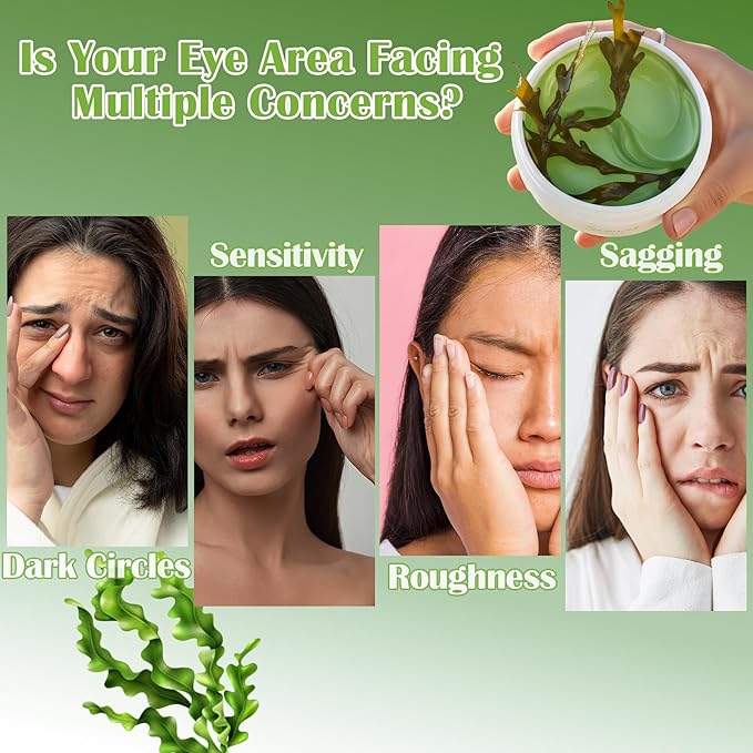 Under Eye Patches - Hydrogel Eye Mask for Dark Circles & Puffy Eyes, Korean Collagen Eye Gel Patches with Seaweed, Intense Hydrating Care