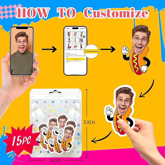 Easycosy Custom Temporary Tattoos with Photos, Personalized Funny Face Temporary Tattoos for Party Favors, Birthdays, Bachelor Party, Couples, and Christmas