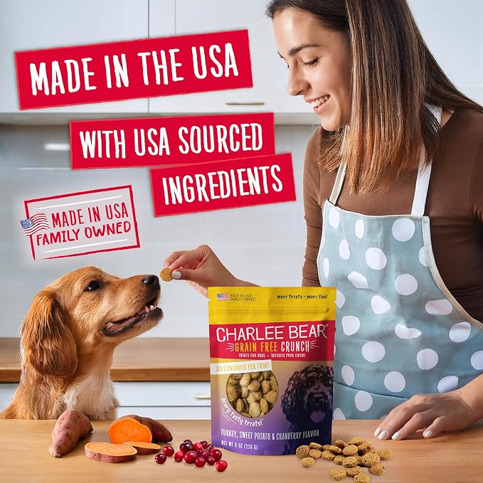 Charlee Bear Crunchy Dog Training Treats, 3 Flavor Variety Pack 8oz 6-Pack | Low Calorie 3 cal, Grain Free, Natural Mini Treats, For Puppies Small Medium Large Dogs, USA Made