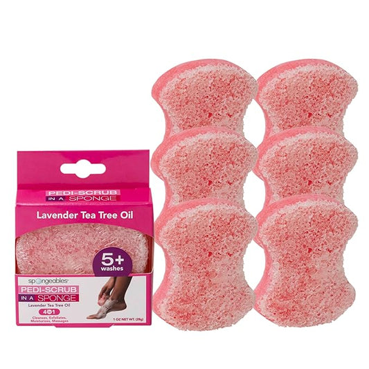 Spongables Pedi Scrub Foot Exfoliating 5+ Wash Travel Sponge, Lavender, 6 Count