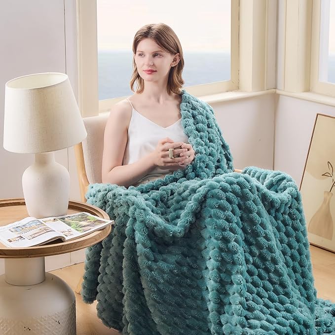 NEWCOSPLAY Fleece Clouds Cozy Throw Blanket for Couch, Light Teal, 50"x60" | Premium Silky Flannel Blanket, Soft Lightweight Fluffy Throw Blanket for Bed Sofa Decor, Gift for All Season Use