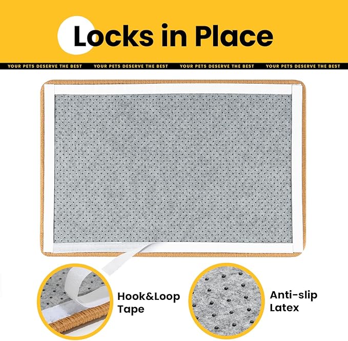 Conlun Cat Scratching Pad, 27.5x35.4in Sisal Mat Couch Protector | Indoor Cat Scratcher Mat, Mess-free, Anti-slip Backing, Hook&Loop Tape for Furniture Door Wall, Brown