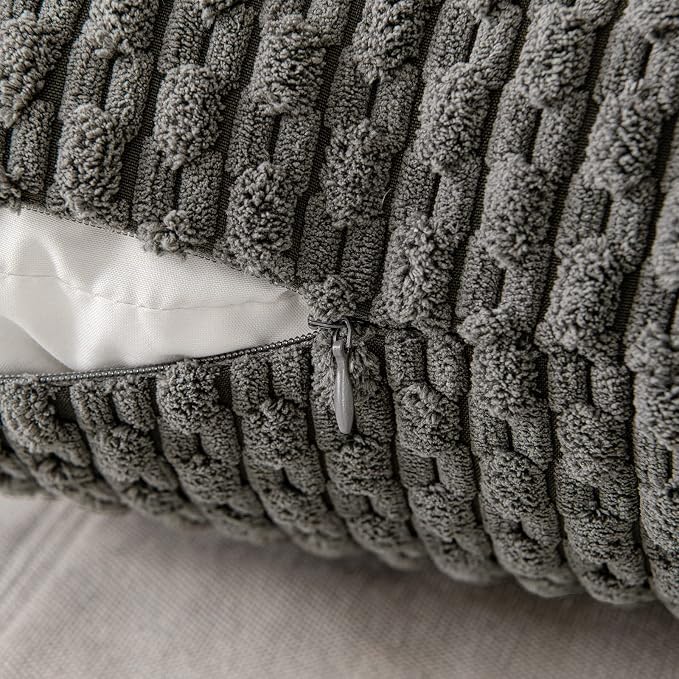 MIULEE Lumbar Decorative Throw Pillow Covers 12x20 Dark Grey Corduroy | Textured Striped Pack of 2 Striped Pillow Covers Modern Farmhouse Home Decor for Couch Bed Sofa Living Room