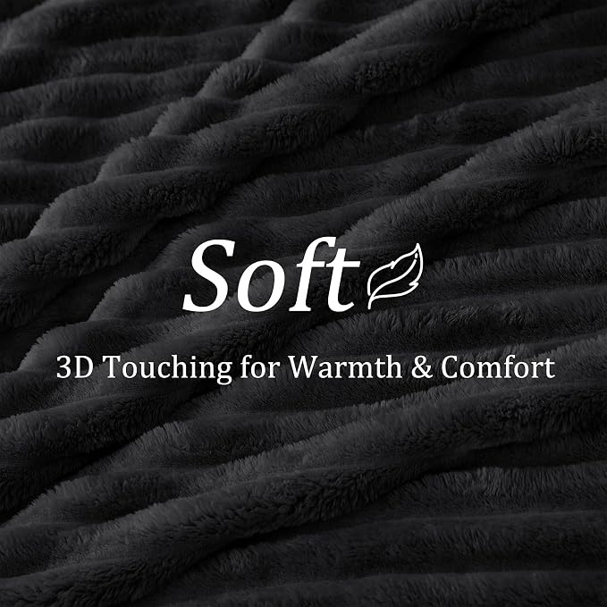 BEDELITE Ribbed Full Size Blanket for Bed, Black, 84"x90" | Ultra-Soft Plush Fleece, Warm Yet Lightweight, Ribbed Texture, Home Decor, Machine Washable, Giftable, All-Season Use
