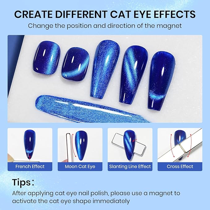 Blue Magnetic Nail Lacquer, Quick Dry Cat Eye Nail Polish Non Gel Fingernail DIY Manicure For Women Girls 16ml/0.54 oz