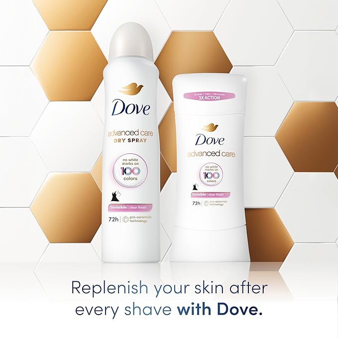 Dove Advanced Care Antiperspirant Deodorant Stick for Soft, Resilient Skin, Clear Finish with No White Marks and 72-Hour Sweat & Odor Protection, 2.6 oz