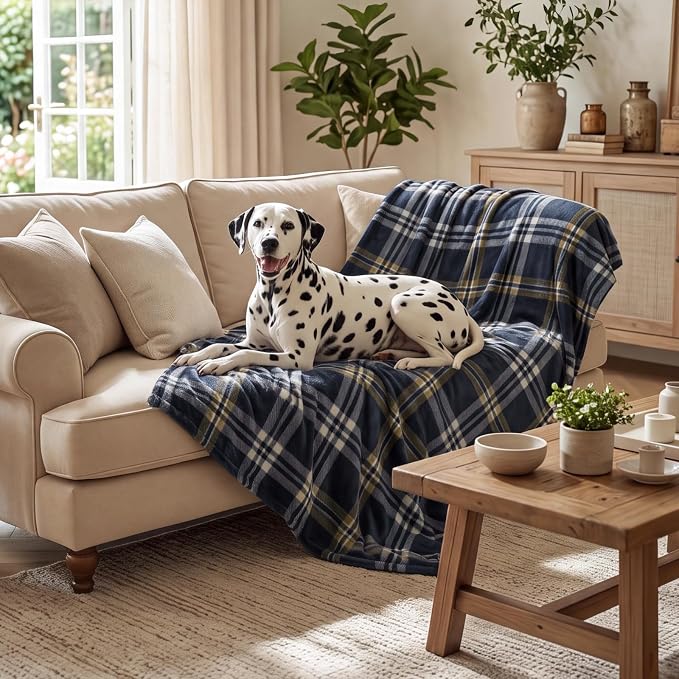 BEDELITE Plaid Fleece Twin Blanket, Navy Tartan 60x80 Inches | 100% Polyester Microfibe, Soft Cozy, Lightweight Warm, Classic Buffalo Plaid, Room Decor, Gift for Men Boys, for Couch Bed