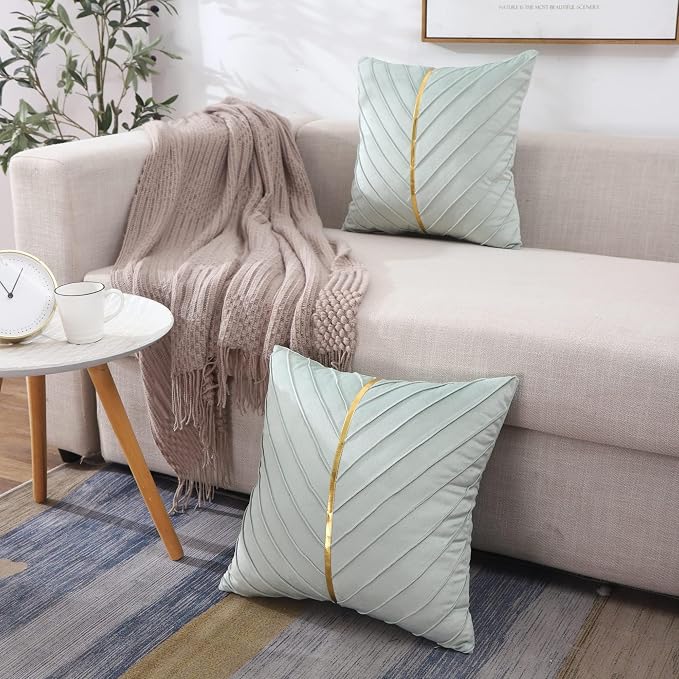Velvet Throw Pillow Covers 22x22 Pack of 2 Gold Decor Mint Green | Soft Solid Pillow Covers,Modern Luxury Home Decor,for Couch Chair Sofa Bedroom Livingroom,Hidden Zipper,Ideal Gift,Easy Care