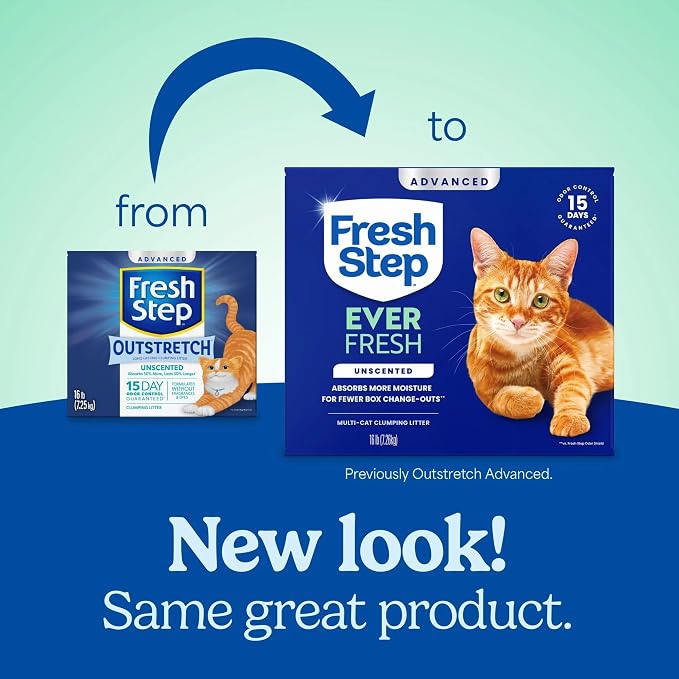 Fresh Step Advanced Ever Fresh Unscented Clumping Cat Litter, 16 lb., 2 Pk | Ultra Absorbent to Last Longer, Unscented, Lowest Dust Formula, Compatible with Most Auto Litter Boxes