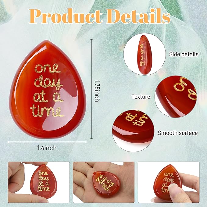 LAIDANLA Worry Stone for Anxiety Red Agate Healing Crystal Sensory Fidget Thumb Stones One Day at A Time Mental Health Depression Stress Relief Items Inspirational Thinking of You Gifts for Women Men