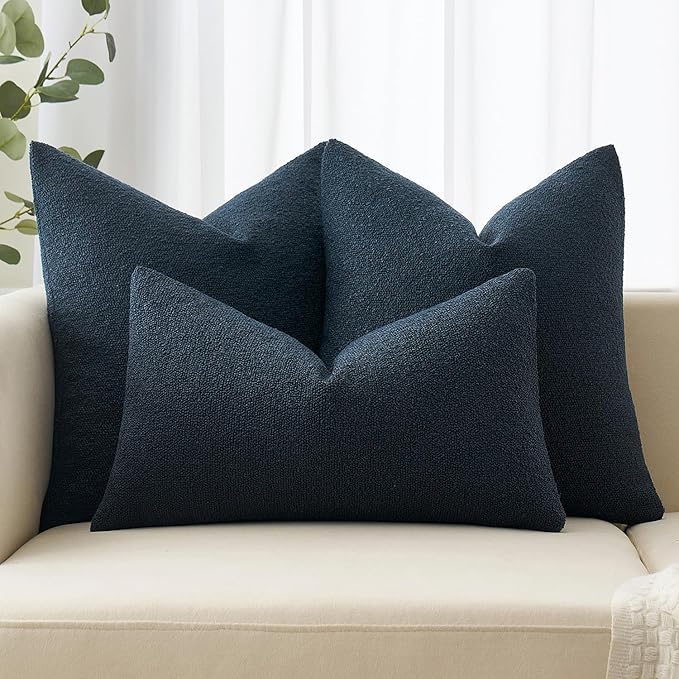 MIULEE 18x18 Decorative Lumbar Boucle Couch Pillow Covers Navy Blue | Set of 2 Textured Neutral Throw Pillow Covers, Accent Solid Pillowcases, Sofa Living Room Home Decor