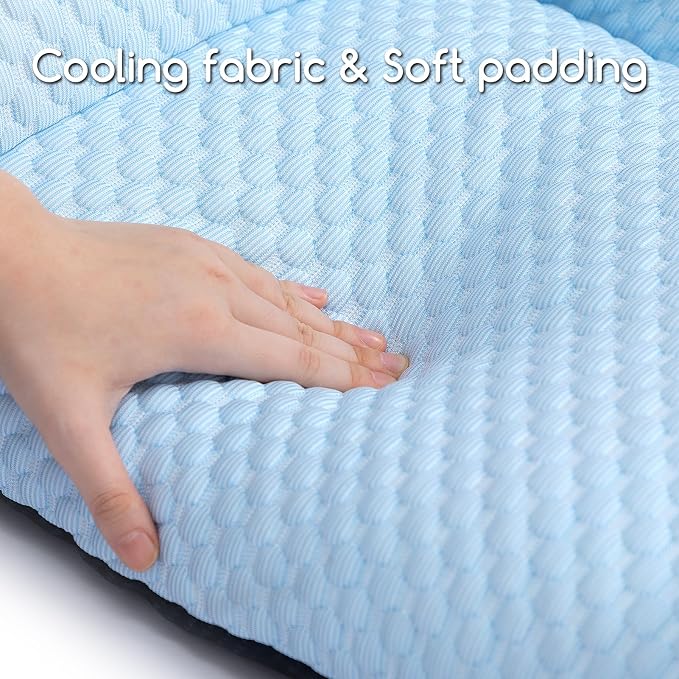 Hollypet Cooling Dog Couch Bed, Washable Pet Sofa, Blue, 24x18 | Cooling ice-silk pet bed with machine washable removable cover, non-slip bottom, for cats small dogs up to 25 lbs