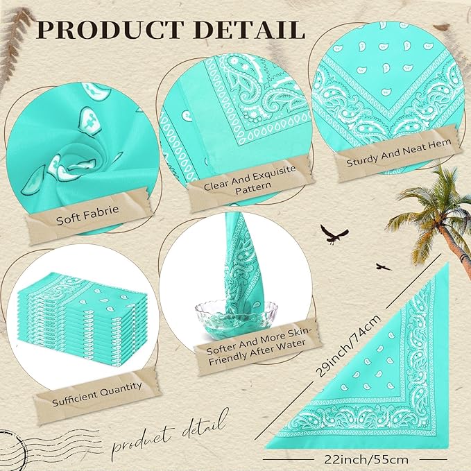 Suhine 12 Pcs Bandanas Bulk 22 x 22 Inch Paisley Headband Cowboy Handkerchief Christmas Thanksgiving Gift for Women Men