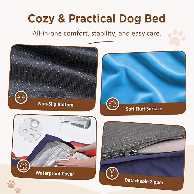 Comfort Expression Orthopedic Dog Bed for Extra Large Dogs with Bolster | Waterproof Dog Couch Bed with Washable Cover & Non-Slip Bottom, Supportive Egg Crate Foam XL Pet Bed, 45x35 Inch