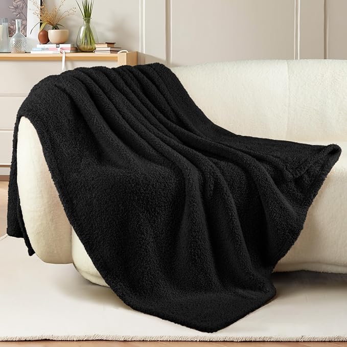 Exclusivo Mezcla Fleece Throw Blanket for Couch and Sofa, 50" x 60" | Super Soft and Cozy Fluffy Blanket for Women, Lightweight and Fuzzy Throw for Home Decor, All Season, Black