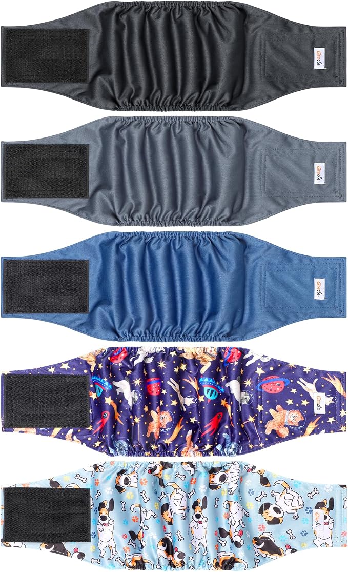 5 Pack Dog Diapers Male Reusable, Premium Belly Bands for Dogs, High Absorbing Male Dog Pee Wraps for Doggie in Incontinence or Excitable Urination and Training Black L