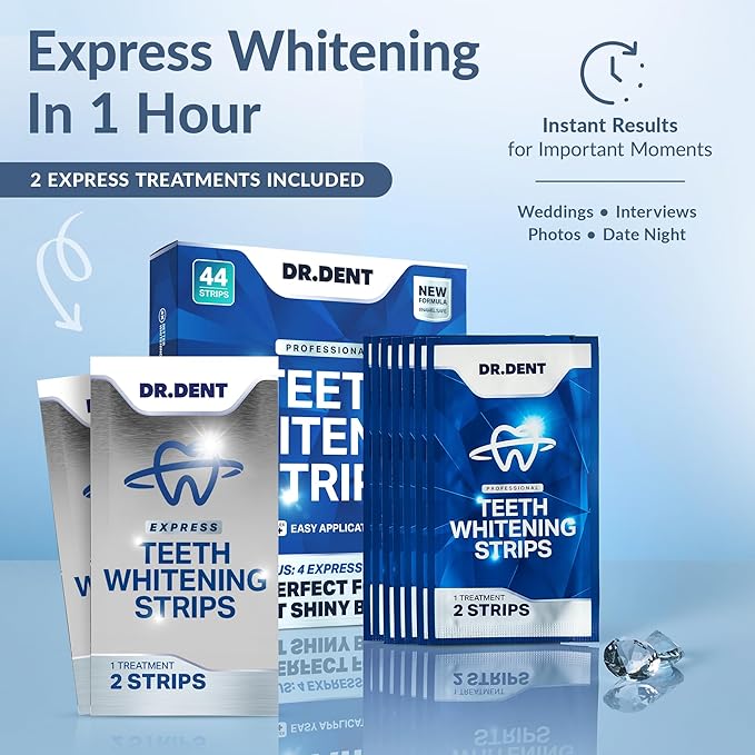 Professional Teeth Whitening Strips - Pack of 44 Strip - 22 Treatments Kit - Safe for Enamel - Non Sensitive Teeth Whitening - Whitening Without Any Harm + Mouth Opener Included