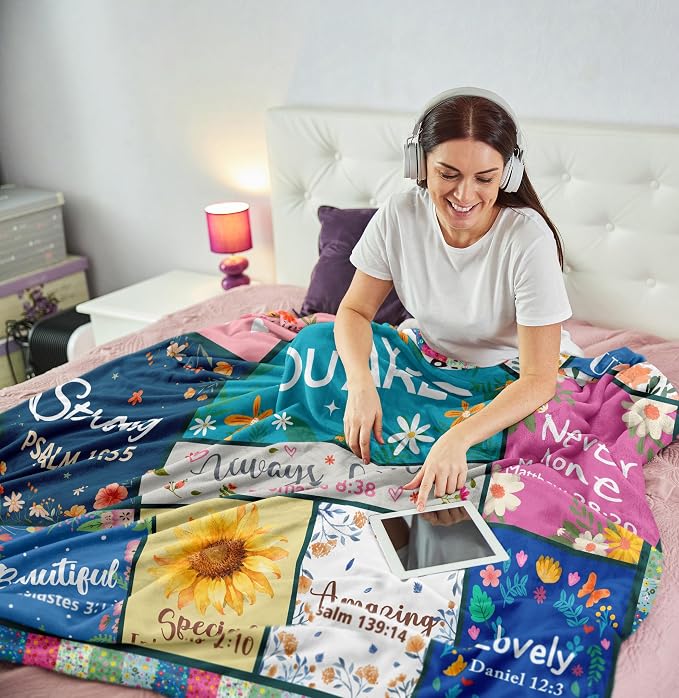 Christian Gifts for Women, Get Well Blanket with Flowers, Inspirational Birthday Gifts for Women, Gifts for Sister, Friend, Daughter, Mom, Soft Throw Blankets 60x50in