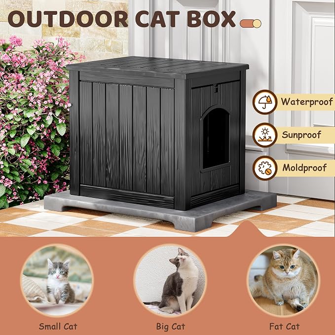 KAMABOKO Cat Litter Box Enclosure, Waterproof Plastic Hidden Litter Box Furniture with Openable Door, Multi-Functional Cat Furniture for Living Room Bedroom (Black)