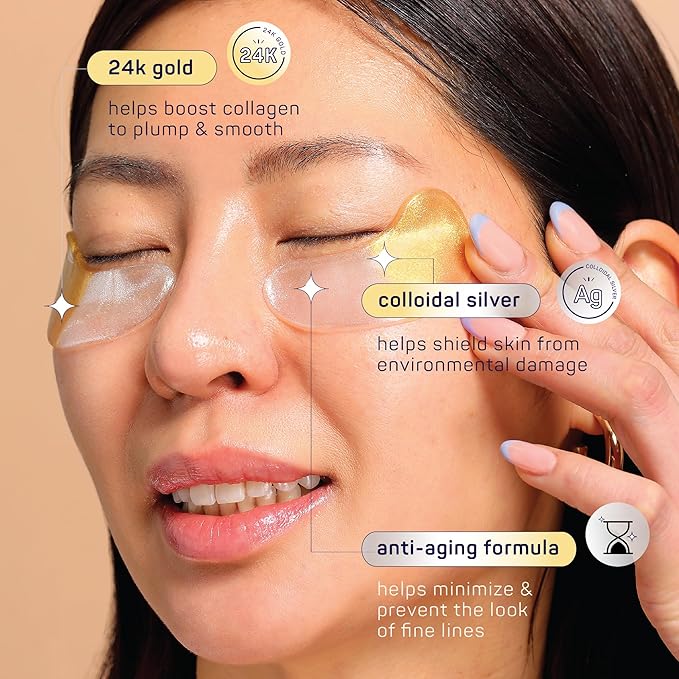 SpaLife Beauty Anti-Aging Under Eye Masks – Hydrogel Eye Patches for Fine Lines, Dryness, & Dullness with 24K Gold, Colloidal Silver – 2-in-1 Skincare Treatment – 48 Pairs