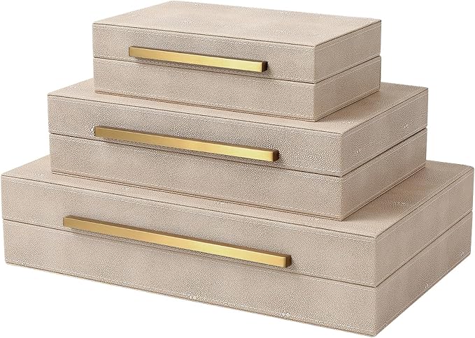 Decorative Boxes, shagreen box, Set of 3 Decorative Storage Boxes with Lids, Faux Shagreen Nesting Decorative Box for Home Decor, Bridal Trunk, Jewelry Keepsake Storage Boxes (Ivory 2)