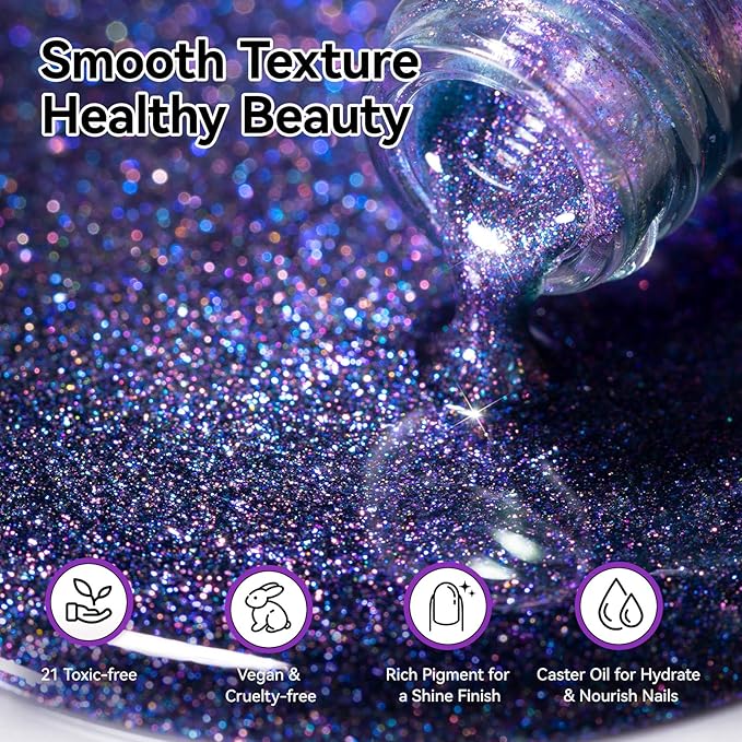 9D Cat Eye Nail Polish, Blue to Purple Double Magic Colors Galaxy Collection | Quick Air Drying | Rich in Castor Oil | Salon Home DIY Nail Art Travel Manicure Gift for Women Girls