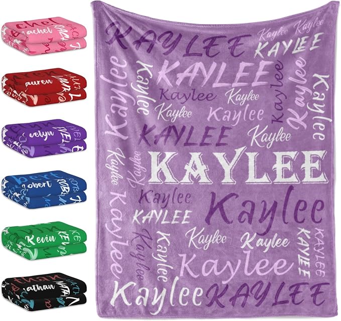 Personalized Custom Pale Purple Theme Light Soft Flannel Fleece Throw Blanket with Name for Men, Women, Boys, Girls, Kids - Customized Name Gifts for Birthday, Christmas, Valentines Day