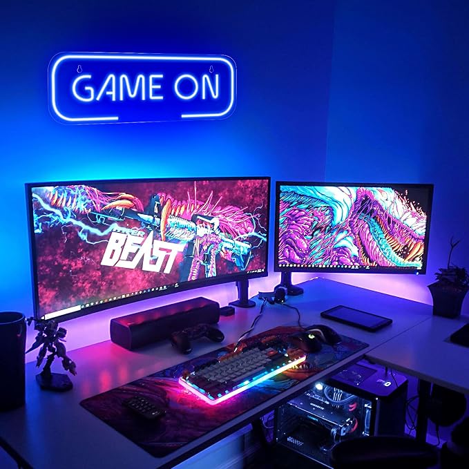 Kavaas Gaming Neon Sign, Game On Neon Sign for Game Room Decor - LED Game Neon Sign for Teen Boy Room Decor, Gamer Wall Decor - Best Gamer Gifts for Boys, Kids (Blue)