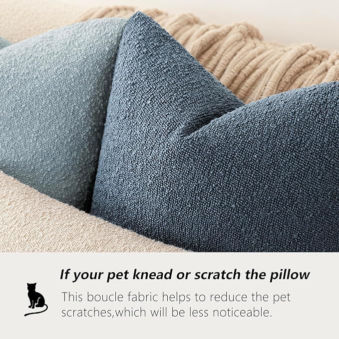 Foindtower Pack of 2 Textured Boucle Throw Pillow Covers Accent Solid Pillow Cases Cozy Soft Decorative Couch Cushion Case for Chair Sofa Bedroom Living Room Home Decor 18x18 Inch Dark Blue