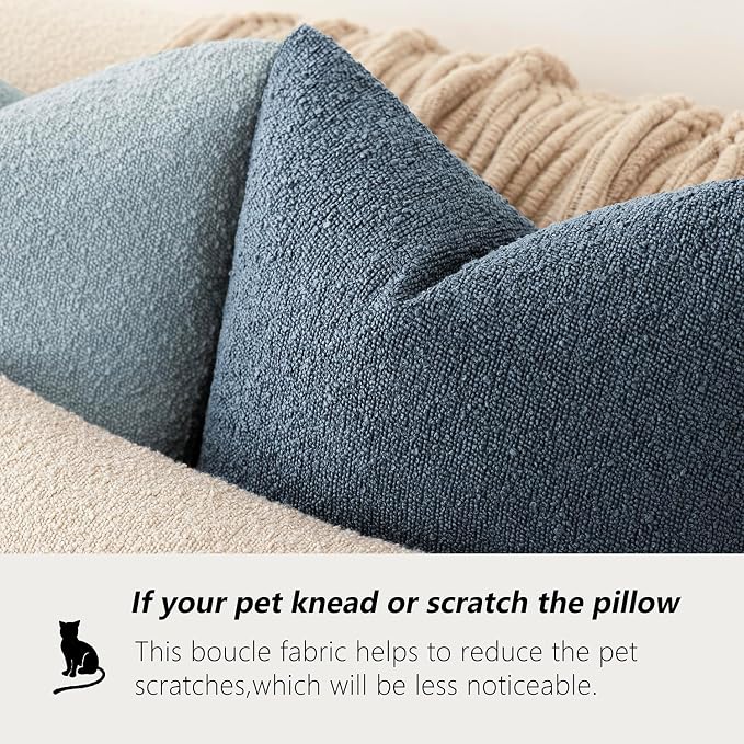Foindtower Set of 2, Decorative Textured Boucle Throw Pillow Covers Accent Solid Pillow Cases Neutral Couch Cushion Case for Chair Sofa Bedroom Living Room Home Decor 16x16 Inch Dark Blue