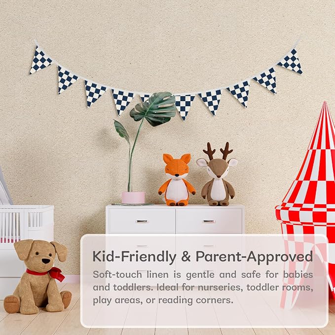 Boys Room Wall Art Decor,Cars Room Decor for Toddler Nursery Playroom,Navy Blue and White Checkered Garland Pennant Banners,Racing Flags 11Ft Bunting Flags Fabric for Baby Shower Birthday Party
