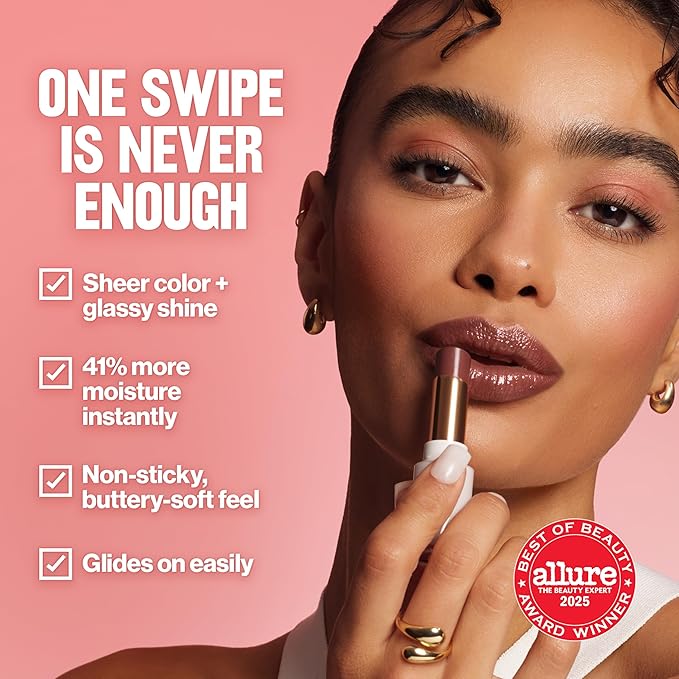REVLON Super Lustrous Glass Shine Balm, Hydrating Tinted Lip Balm with Hyaluronic Acid, Aloe & Rose Quartz, Medium-Dark Plum Lipstick, NEW Shade, 015 Black Cherry, 0.11 oz