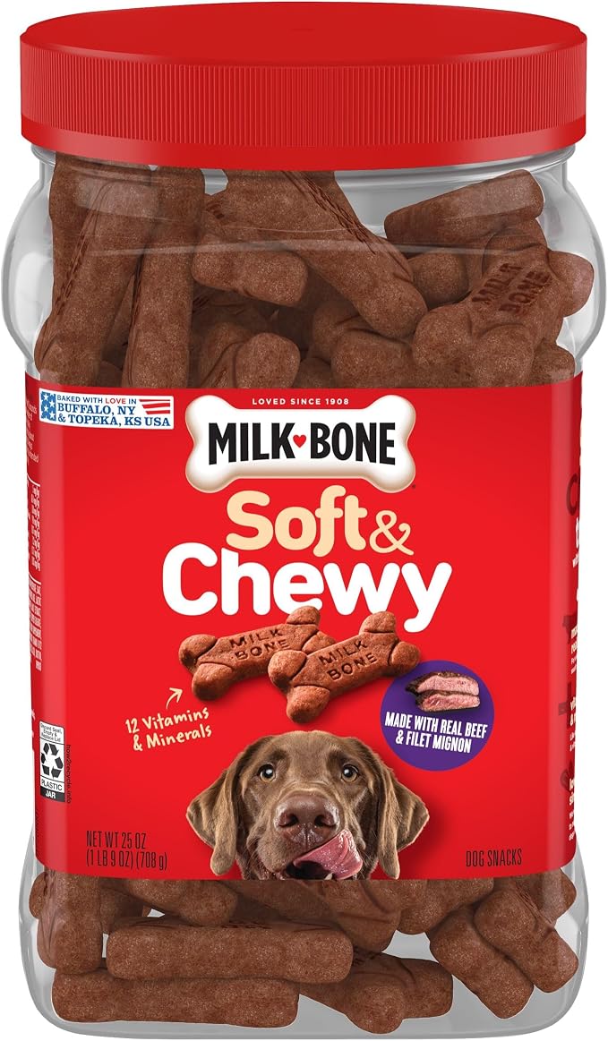 Milk-Bone Soft & Chewy Dog Treats, Beef & Filet Mignon Recipe, 25 Ounce (Pack of 2)