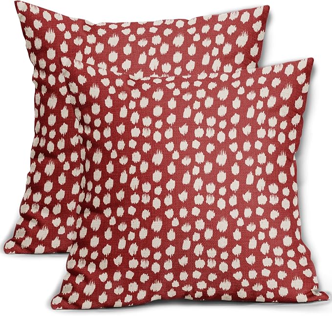 Sweetshow Red Cream Dots Pillow Covers 20x20 Set of 2 Boho Design Polka Dot Throw Pillows Modern Trendy Print Outdoor Decorative Pillowcase Square Linen Cushion Cases Decor for Sofa Couch Bed