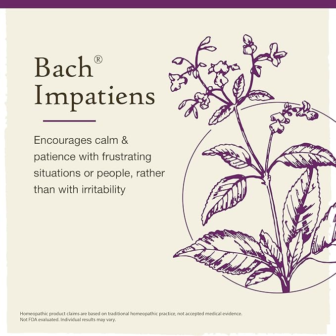 Bach Original Flower Remedies, Impatiens - Have Patience - Natural Homeopathic Flower Essence for Emotional Balance - Vegan, Gluten Free, Sugar Free - 20mL Dropper