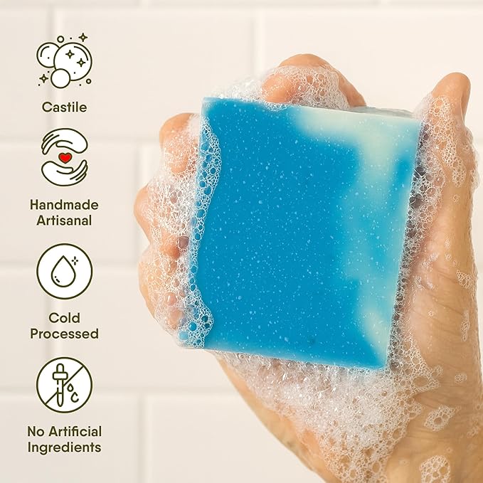 360Feel Cool Water Soap - Handcrafted Castile Natural Soap Bar with Soothing Scent - Handmade with Essential Oils - Ideal Gift for Anniversaries, Weddings & Holiday Stockings - Rich Lather - 4-Pack