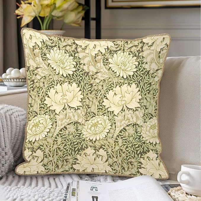 KSLIDS Vintage Green Flowers Soft Velvet Throw Pillow Covers Set of 2 Floral Plant Leaves Decorative Pillow Covers 18x18 Inch Chinoiserie Retro Pillow Case for Sofa Couch Bedroom Farmhouse Home Decor