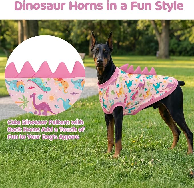 UPF 50+ Sun Protection Dog Shirt - Sleeveless Cooling Vest for Medium Dogs Girl, Quick-Dry Pet T-Shirt with Funny Dinosaur Horns, UV Protective Breathable Dog Clothes U-COSBX08M