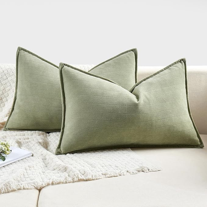 MIULEE Pack of 2 Sage Green Decorative Lumbar Chenille Pillow Covers 12x20 | Soft Couch Throw Pillows,Farmhouse Cushion Covers with Elegant Design for Sofa,Bedroom,Living Room,Spring Home Decor