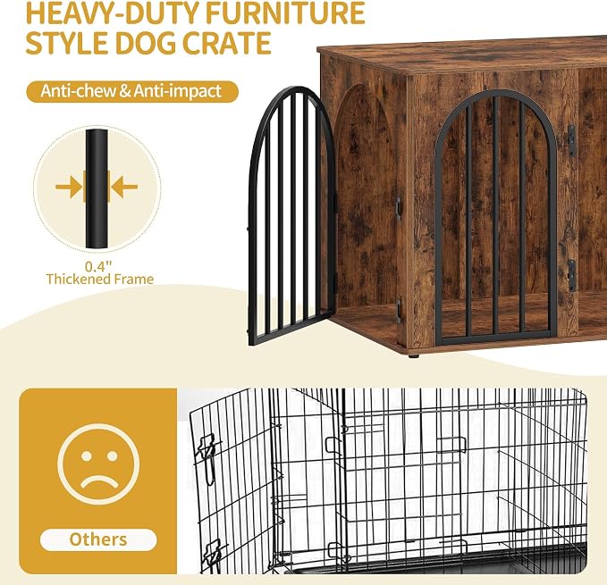Hzuaneri 31.5'' Dog Crate Furniture,Dog Kennel Indoor for Small/Medium Dogs | Dog Kennel Furniture Wooden Dog Cage Heavy Duty Dog Crate Decorative Pet House End Side Table TV Stand,Rustic Brown DFC85101B